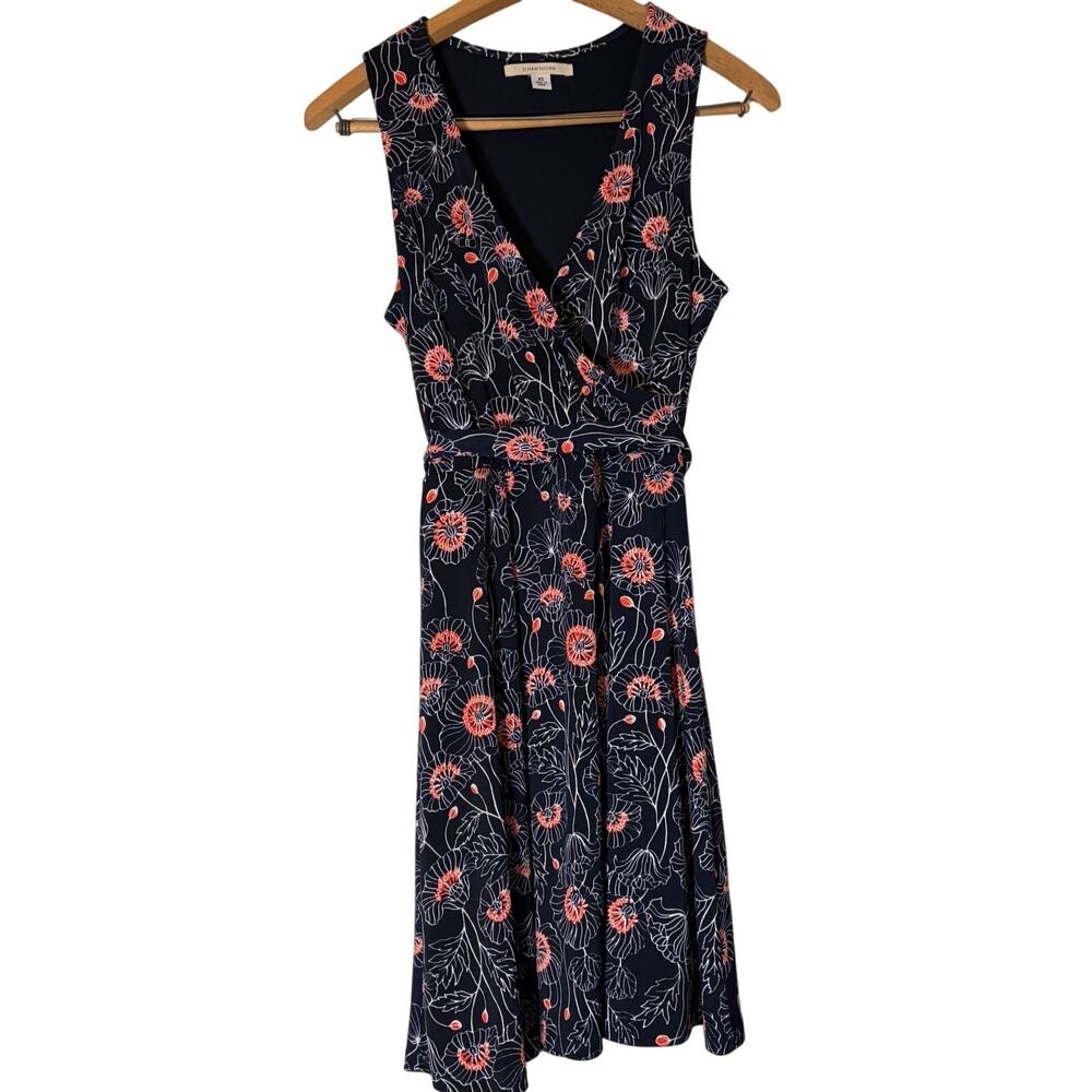 41 hawthorn womens navy floral sleeveless V neck fit flare dress. Size XS. party